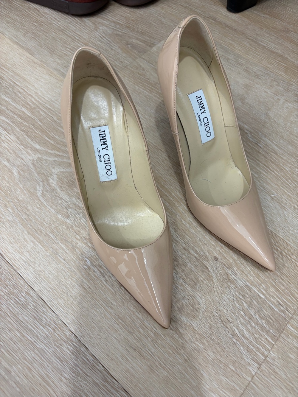 Jimmy Choo Nude Patent Pointed-Toe Pumps